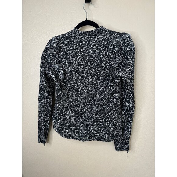 H&M Women's Black Floral Blouse‎ size 8 long sleeve ruffle button down floral - Picture 5 of 6